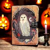 400 Page Leather Journal Gothic Notebook The Owl Grimoire Print - Vintage Handmade Book of Shadows W