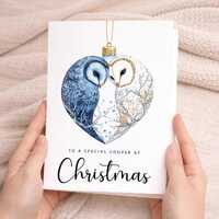 Christmas Card For Couple Owls Bauble Love Heart Illustration Romantic Christmas Card For Special Co