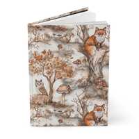 Whimsical Woodland Journal, Fox & Owl Forest Scene, Earthy Tones Hardcover Notebook