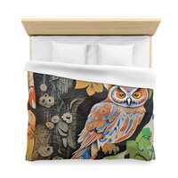 Duvet Cover, Owl Print for Colorful Homes, Art & Nature Lovers, Microfiber Bedding, Fun Animal D