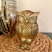 Vintage Solid Brass Large Owl 8” Tall