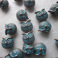 Blue and Copper Owl Patina Zinc Based Alloy Spacer Beads 11mm 8 Beads