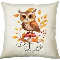 Personalised Owl Cushion Gift Printed Name Design - Cushion Throw Pillow for Him Her - Wild Birds of
