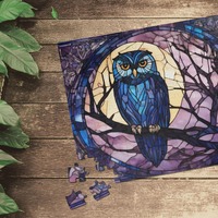 Intricate Owl Stained Glass Puzzle, 1000 Pieces, Challenging Jigsaw Puzzle for Adults, Vibrant and C