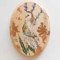Owl Original Painting on Wood Plaque | Gold Floral | Green Floral | Original | Acrylic