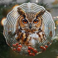 Christmas Owl Wind Spinner PNG, Cute Owl Winter Windspinner Sublimation Template Png Download , Chri