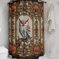 Bejeweled Owl Shower Curtain, Decorative Bathroom Curtain, Owl Lovers Gift, Baroque Shower Curtain, 