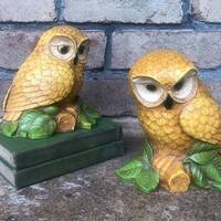 Vintage Owl Set, Pair of Owls, Resin Owl Statues, Retro Owl Decor, Unique Bookends, Vintage Owl Deco