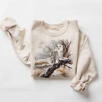 Retro Snowy Owl Winter Scene Sweatshirt - Nineties 90s Vintage Owl Perched On Tree Outfit - Birds Of