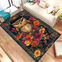 Personalized Colorful Owl Area Rug for Living Room, Bedroom, Vibrant Floral Print Home Decor Rug, Co