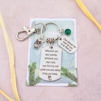 Personalised Owl Keychain, Teacher Retirement Gift, Safe Travels Gifts, Wildlife Bag Charm, Camping 