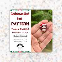 Christmas Owl Bead Pattern, Peyote or Brick Stitch Miyuki Delica Bead DIY, Instant Download Pattern 