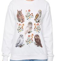 Botanical Woodland Owls Sweatshirt, Owl gift Gardener Gift, Cottage Core Pullover Jumper, Owl Lover 