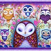 Adorable Owls, Fabric Panel, Hootie Patotie Collection ,  Flowers, Quilting Cotton, From P & B T