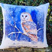 Owl velvet cushion, blue backed velvet, Grow wise little owl cushion, baby gift