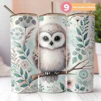 Cute Owl Tumbler Wrap PNG, 20oz Straight Tumbler Sublimation Design, Boho Vibe, Woodland Baby Owl Ar