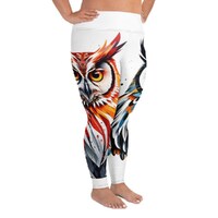 PLUS OWL LEGGINGS - Fall Leggings Graphic, Wildflowers Leggings, Autumn Leggings, Workout Leggings, 