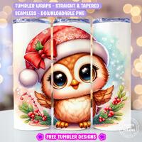 Owl Tumbler Wrap Coquette Christmas Png 20 oz skinny sublimation design Snowy Owl Coquette Tumbler P
