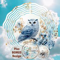 Winter Owl 8 inch Wind Spinner Sublimation Design, Instant Digital Download, Bonus Design, Watercolo