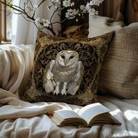 Royal Owl Pillow: Baroque Rococo Cottagecore Decor