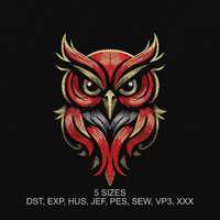 Colorful Owl Embroidery - Machine Embroidery Design - 5 sizes - Abstract Night Bird Owl Digital Embr
