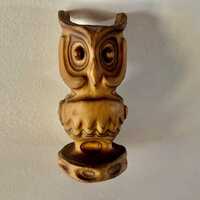 Sgd Copeland Hand Carved Cypress Wood Horned Owl 6 1/4" Woodcarving MCM