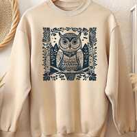 Owl Sweatshirt, Unisex Soft Fleece Crewneck, Vintage Bird Design, Sizes: S-4XL