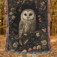 Forest Owl Woven Blanket, Cottagecore Owl Woven Throw Blanket, Woodland Woven Blanket