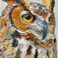 Owl Original Canvas Fine Art Birds Brushstroke Oil Painting Farm Animals Artwork Rustic Wall Art Dec