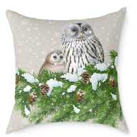Owl in Winter Pillow, Square Pillow for Autumn Fall Winter, Woodland Decorative Pillow, Decorative T