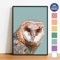 Barn Owl Art Print: Enchanting Woodland Animal Poster, Colourful Kids Decor