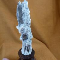 little medium white Horned Owl of shed ANTLER crown base figurine Bali detailed carving of shed Moos
