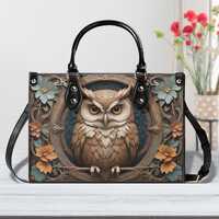 Owl 3D Print Bag Vegan Leather Cute Handbags Shoulder Bag, Small to Large Size, Goth Boho Hippie Sty