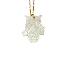 Mother of Pearl Owl Pendant Necklace with 16 Inch Gold Tone Chain Bird Pendant