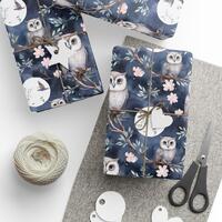 Blue Owl Moon Wrapping Paper, Christmas Wrapping Paper, Wrapping Paper for Christmas Presents, Owl G