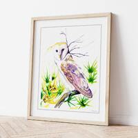 Barn Owl Painting Watercolor Art Print, Modern Wildlife Coquette Room Decor