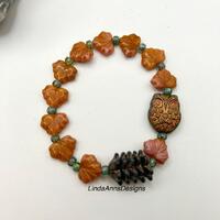 Owl Focal Bracelet, Maple Leaves, Bell Flowers, Czech Beads