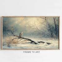 Snowy Owl Frame TV Art | Winter Bird Painting | Snow-covered Landscape Art | Christmas Holiday Scree
