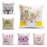 Cute Owl & Deer Print Cushion Covers – Cartoon Style Decorative Pillowcases for Kids Room,