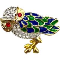 Rhinestone Owl Brooch, Rhinestone and Enamel Small Owl Figural Brooch Pin!