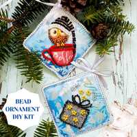 Funny owl bead DIY Christmas ornament kit, bead embroidery set for winter home decor, cute mini DIY