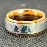 Tungsten Owl ring on Rose Gold free inside laser engrave