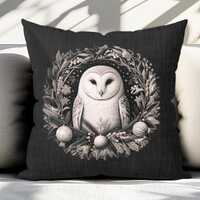 Snow Owl Pillow, Black, Outdoor pillows, Woodland Christmas pillows, Outside porch decor, Winter dec