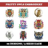 Pretty Owls (9 Designs) - Machine Embroidery Bundle, Hoot Owl patterns, Wood Owls