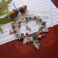 Owl Bracelet, Owl Charm Bracelet, Leaf Bracelet, Owl Jewellery, Oak Leaf, Autumn Jewellery, Gemstone