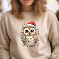 Snowy Owl Christmas Sweatshirt, Santa Birdie Shirt, Wrapped in Holiday Lights, Bird Watcher Gift, Bi