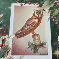 Christmas Owl greetings card with jewels and glitter