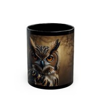 Gothic Great Horned Owl Mug | Dark Dramatic Shading & Intricate Patterns | Mysterious Owl Art