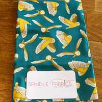FQ, Owls on Aqua Blue Fabric, Owl Fight, Celestial by Audrey Mann for Phoebe Fabrics, 100% Cotton, P