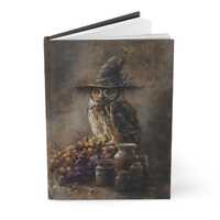 Owl in Witching Hat Hardcover Journal - New Age Apothecary Oil Painting, Owls Journal Gift, Nature A